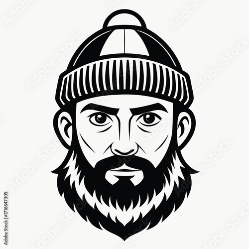 Bearded Man in Winter Hat Vector Illustration – Rugged Lumberjack Style Portrait