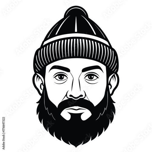 Bearded Man in Winter Hat Vector Illustration – Rugged Lumberjack Style Portrait