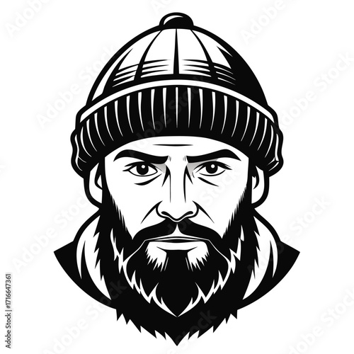 Bearded Man in Winter Hat Vector Illustration – Rugged Lumberjack Style Portrait