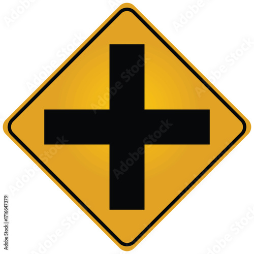 Traffic Crossroad Intersection Warning Sign Isolated Vector Illustration Isloated On White Background