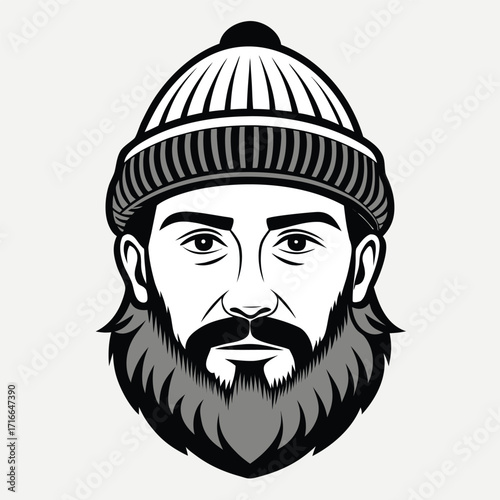 Bearded Man in Winter Hat Vector Illustration – Rugged Lumberjack Style Portrait