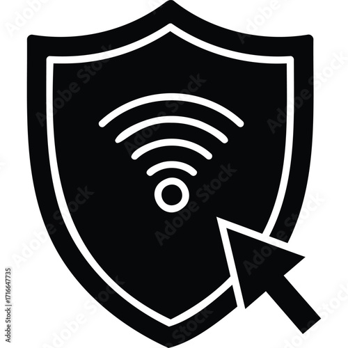 Secure Wifi Connection Icon Shield Cursor Wireless Signal security internet protection click digital technology network safe online access