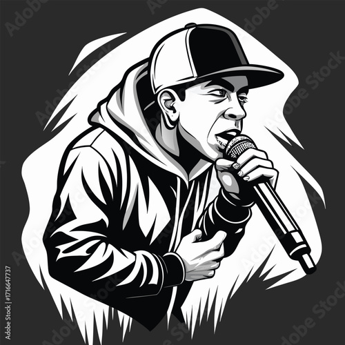 Hip Hop Rapper Singing with Microphone Vector Illustration – Urban Street Style Music Artrk