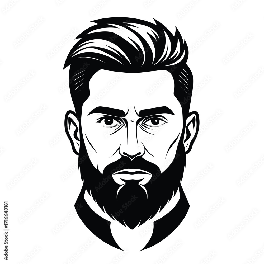 Fototapeta premium Bearded Man Portrait Vector Illustration – Stylish Male Character with Modern Haircut and Hoodie