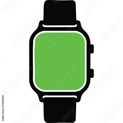 Smartwatch Icon Green Screen Black Strap Vector Illustration smart watch band technology gadget device digital interface display modern