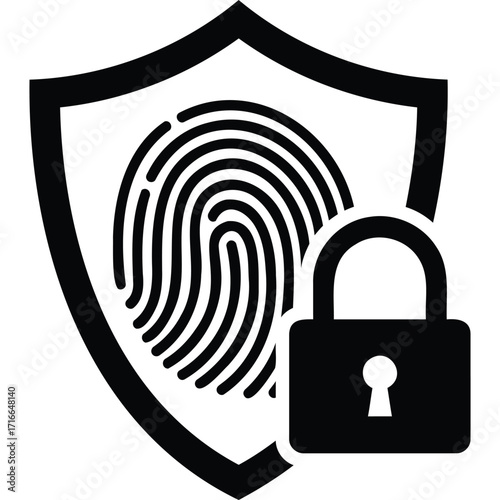 Fingerprint Security Shield Lock Icon padlock protection privacy data safety secure symbol graphic digital access authentication biometric