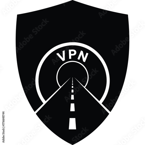 VPN Security Shield Tunnel Icon Graphic protection road vector black and white internet privacy network safe secure digital technology data
