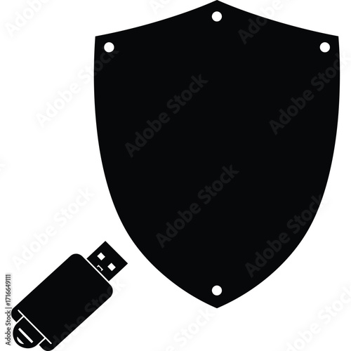 USB Drive Security Shield Icon Data Protection Symbol flash drive thumb drive pen drive privacy safety digital cybersecurity internet technology