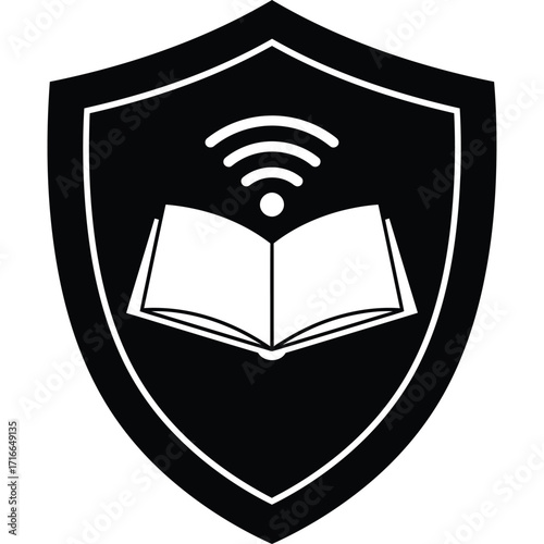 Secure Online Learning Book Wifi Shield Icon education security protection internet digital technology knowledge library ebook e learning
