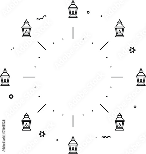 Clock Concept with Lanterns, Circular Design in Warm Colors