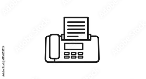 Line art illustration of a fax machine emphasizing simplicity and retro technology, perfect for clean and minimalist designs or vintage office themes