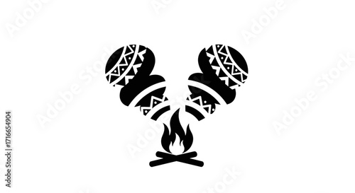 Tribal drums beat around warm campfire - a symbol of unity, cultural celebration, and indigenous traditions in a minimalist, powerful design
