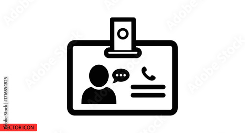 Sleek ID badge icon for professional identity verification, showcasing communication and contact details in a modern, minimal design for business needs