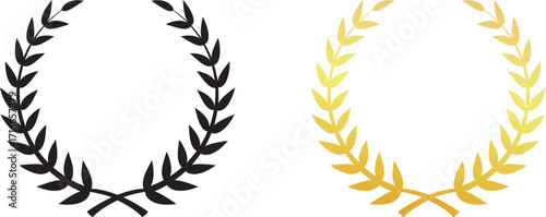 Black and Gold Laurel Wreath Icons – Victory, Award, Emblem Design