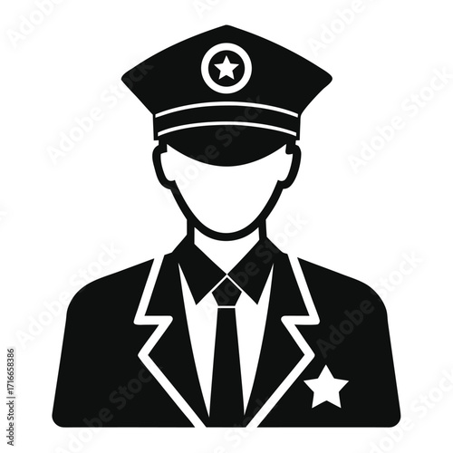 Police Officer Icon Black Silhouette Vector of Law Enforcement Uniform and Cap