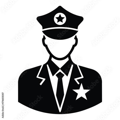 Police Officer Icon Black Silhouette Vector of Law Enforcement Uniform and Cap