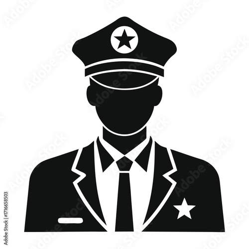 Police Officer Icon Black Silhouette Vector of Law Enforcement Uniform and Cap