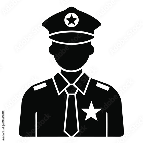 Police Officer Icon Black Silhouette Vector of Law Enforcement Uniform and Cap