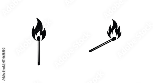 Two lit matches depicted in a simple black and white graphic style