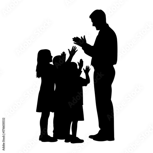 Adult and children clapping hands silhouette