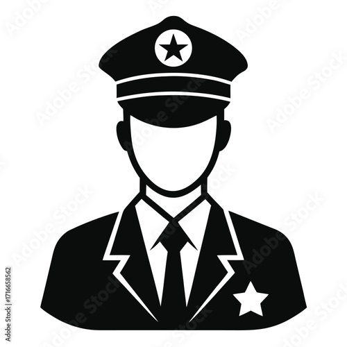Police Officer Icon Black Silhouette Vector of Law Enforcement Uniform and Cap