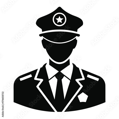 Police Officer Icon Black Silhouette Vector of Law Enforcement Uniform and Cap