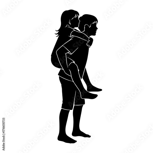 Boy giving girl piggyback ride carrying