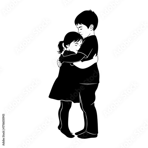 Brother and sister embrace children siblings