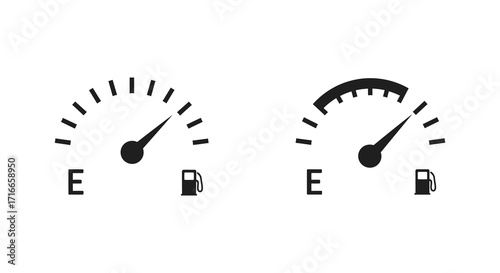 Simple black and white illustration of two fuel gauge indicators shown