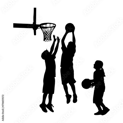 Children playing basketball sport game