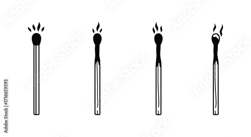 Illustration of four matches in varying stages of being lit