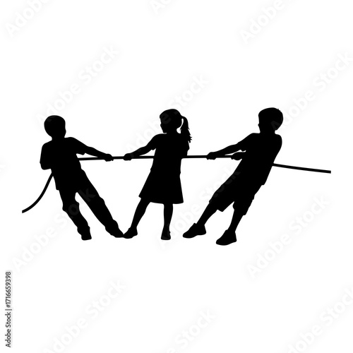 Children playing tug of war rope game