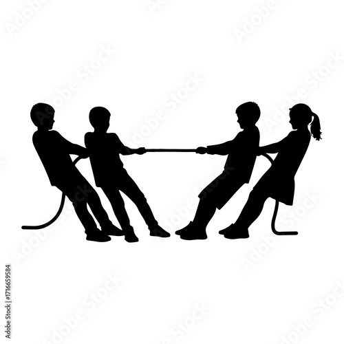 Children pulling rope silhouette tug of war