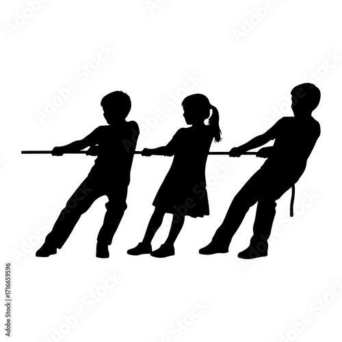 Children pulling rope silhouette tug of war