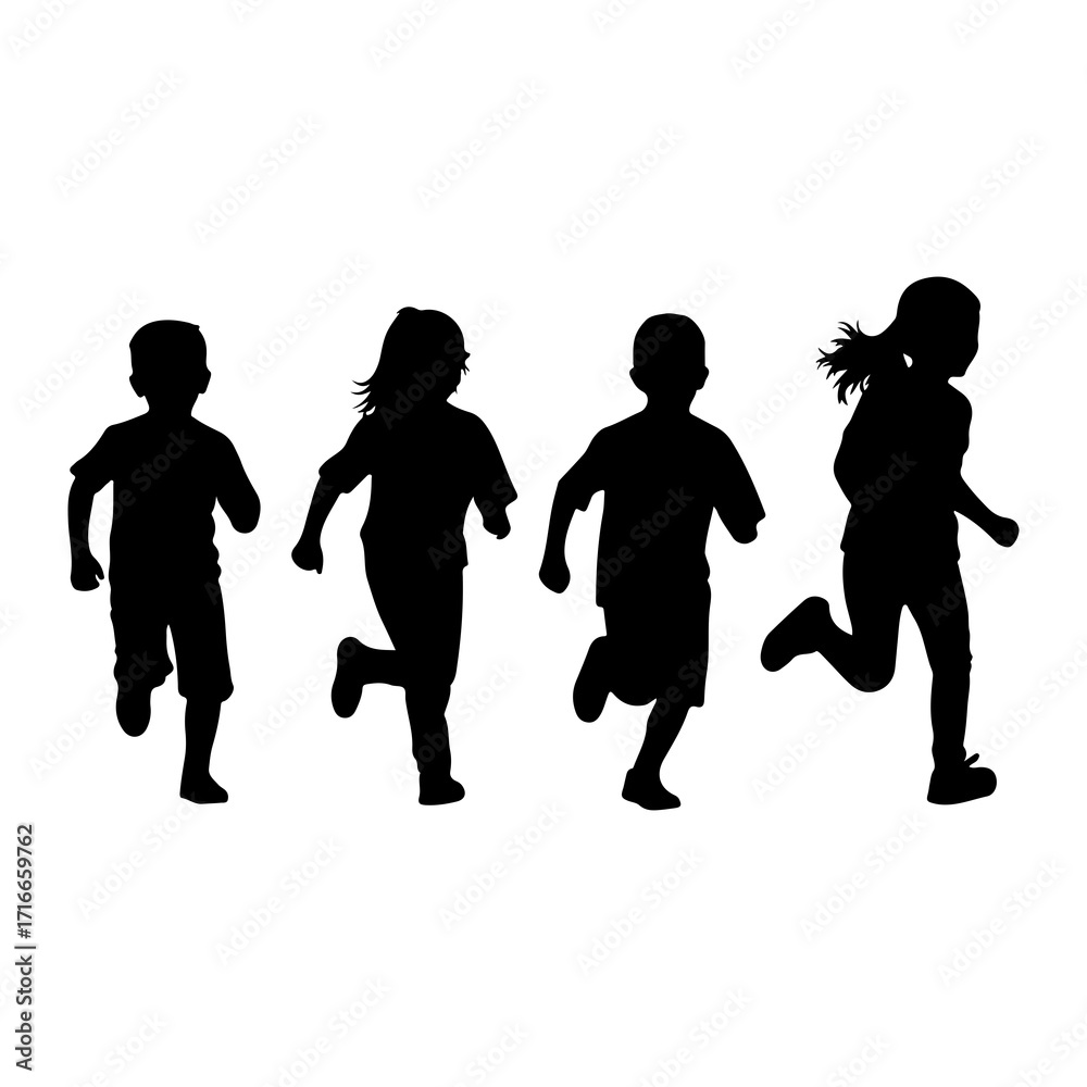 Obraz premium Children running black silhouettes kids