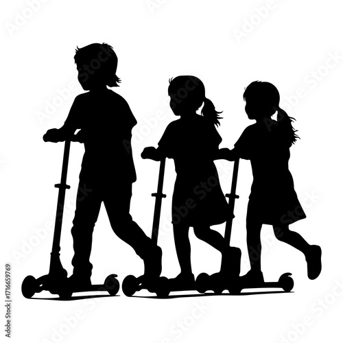 Children riding scooters kids outdoor