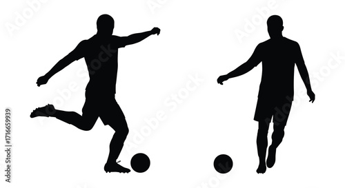 Two male figures in silhouette engaging in a soccer game