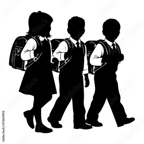 Children walking with backpacks kids school