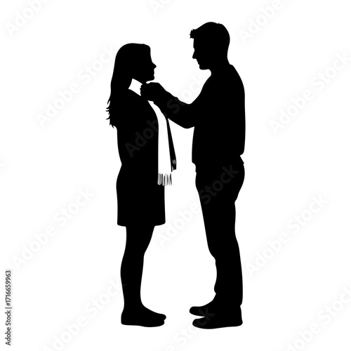 Couple adjusting scarf woman