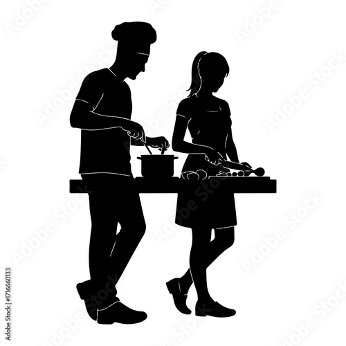 Couple cooking together on kitchen counter food preparation