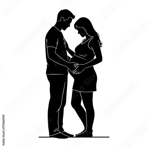 Couple embracing pregnant belly embrace silhouette