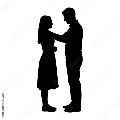 Couple embracing silhouette woman