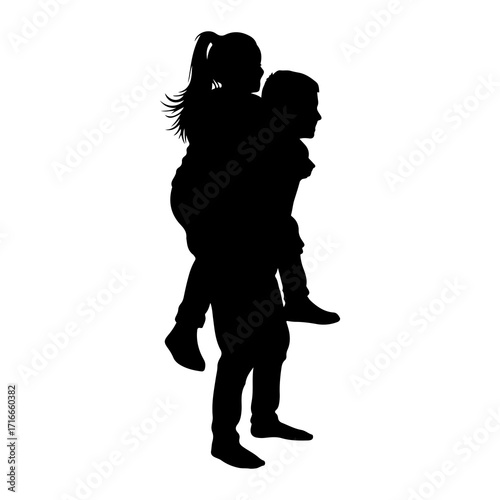 Couple piggyback ride silhouette black