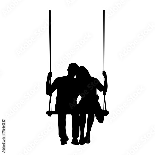 Couple on swing silhouette romance love