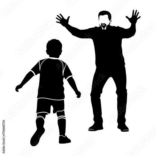 Excited man and boy silhouette cheering