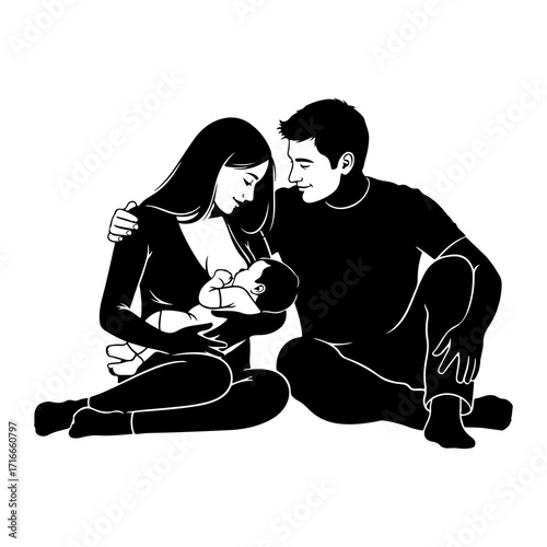 Family bonding breastfeeding nurturing mother father