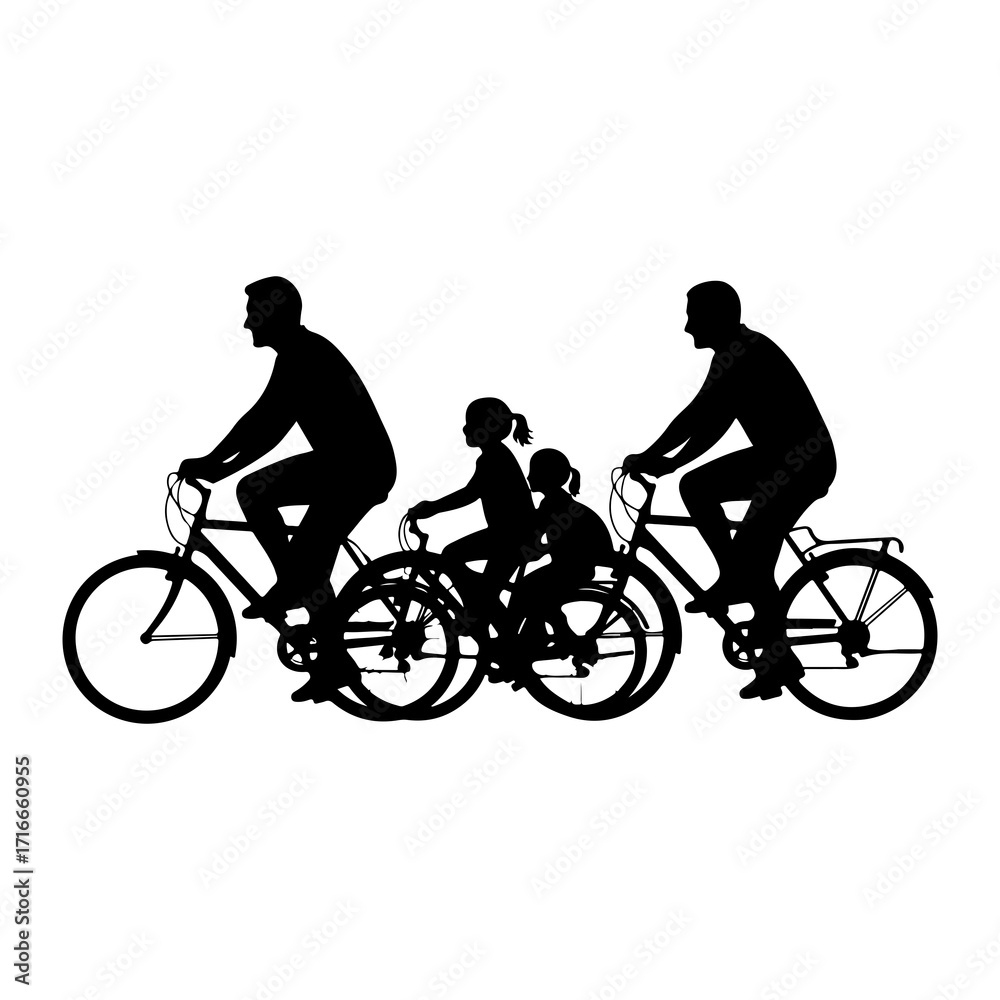 Obraz premium Family cycling adventure black silhouette bicycles