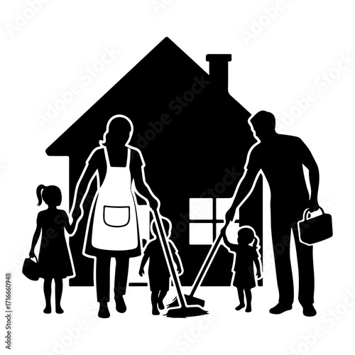 Family cleaning house together home parents