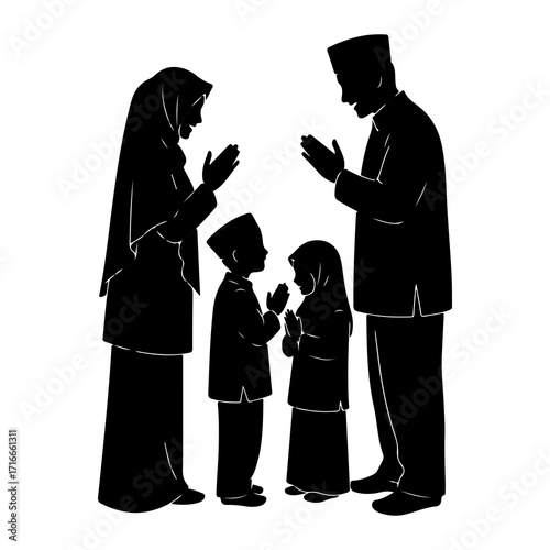 Family greeting with hands clasped muslim traditional clothing