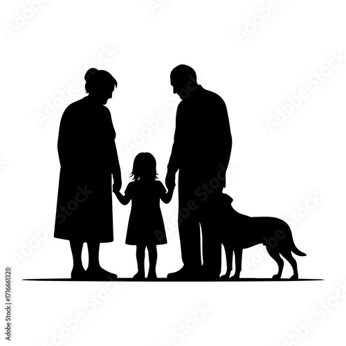 Family holding hands with dog child parents